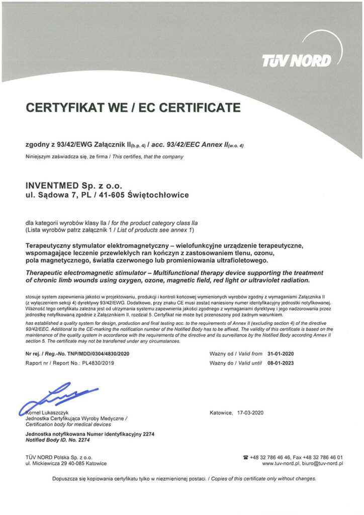 Certifikat WE EC certificate TUV-NORD-INVENTMED