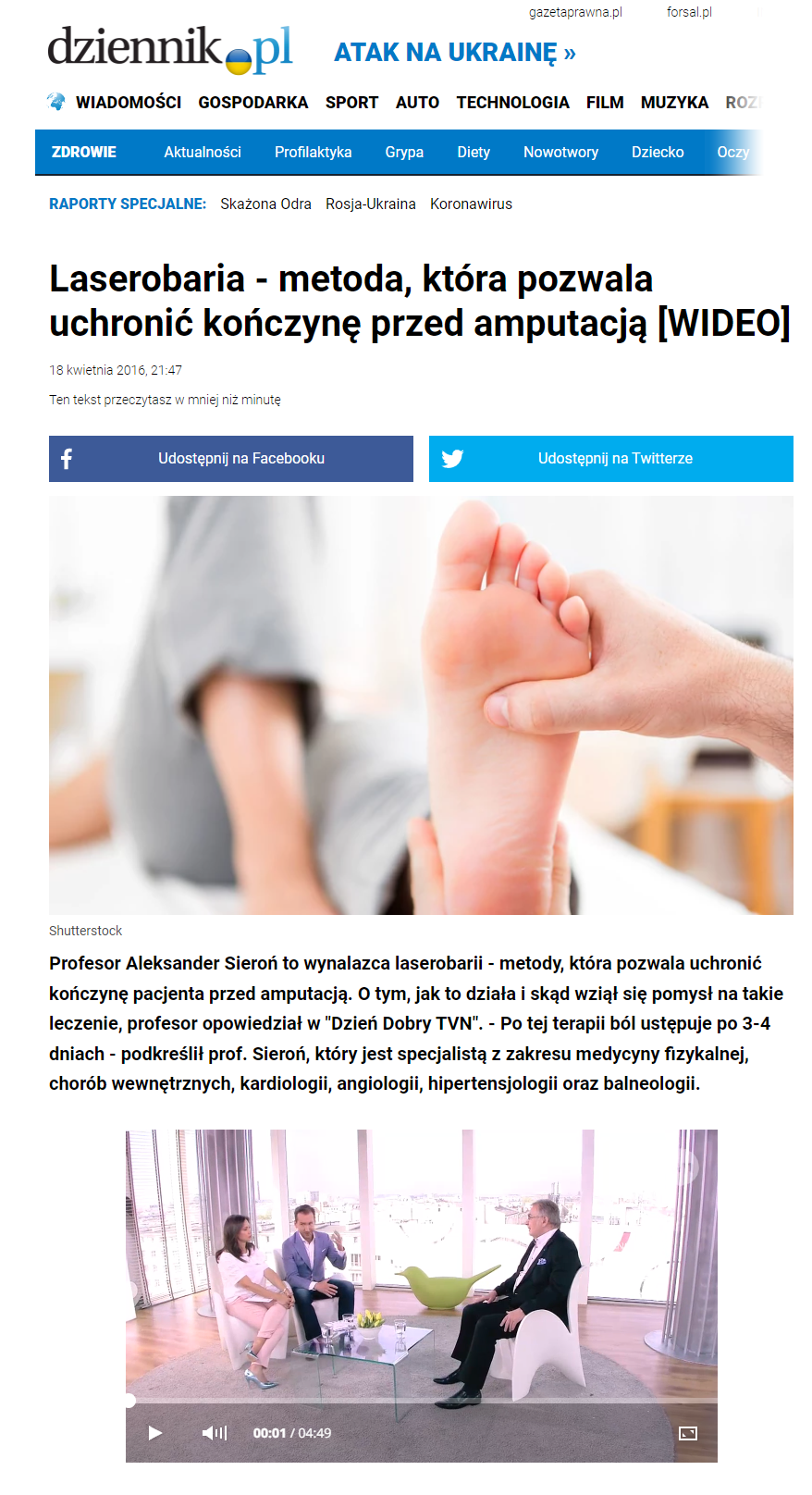 Artykuł z dziennik.pl - Laserobaria metoda która pozwala uchronić kończynę przed amputacją